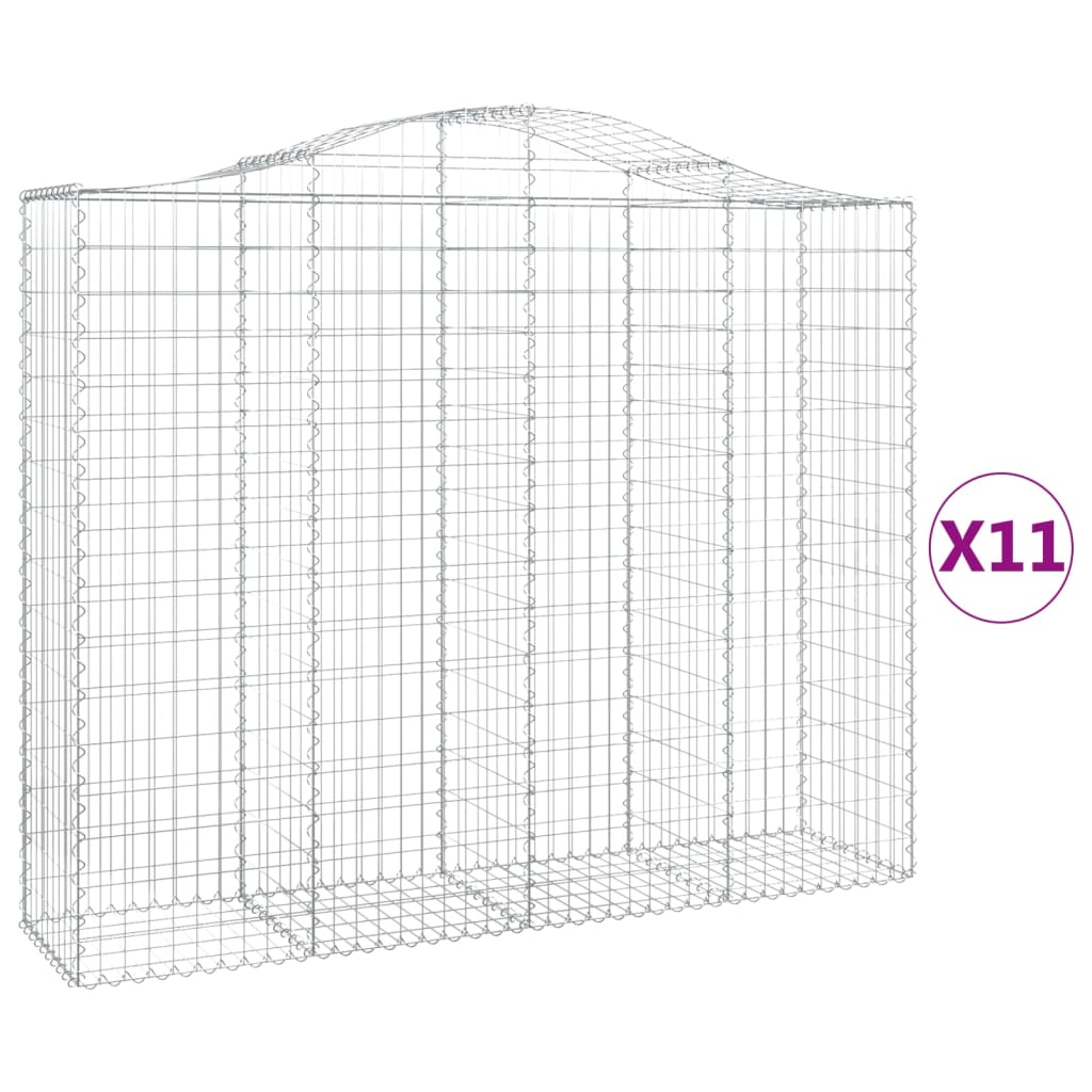 vidaXL buede gabionkurve 11 stk. 200x50x160/180 cm galvaniseret jern