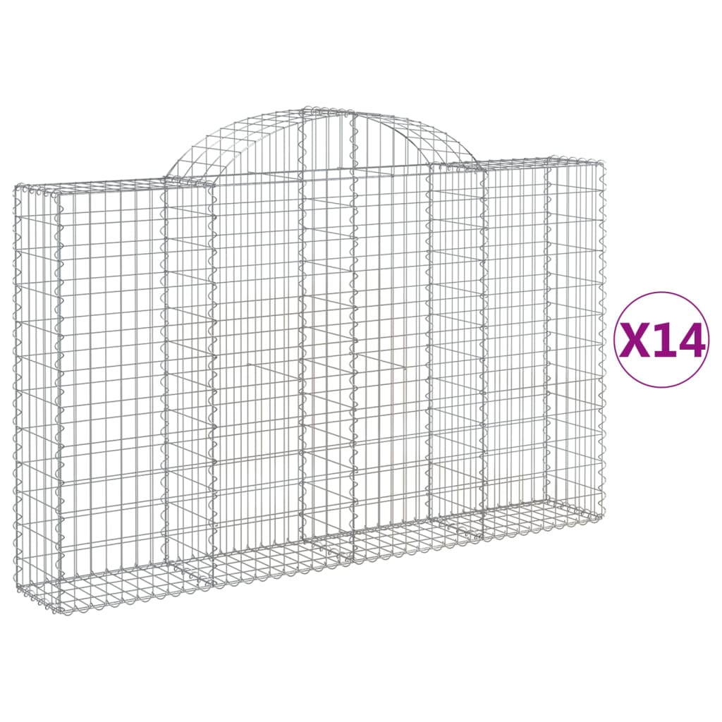 vidaXL buede gabionkurve 14 stk. 200x30x120/140 cm galvaniseret jern