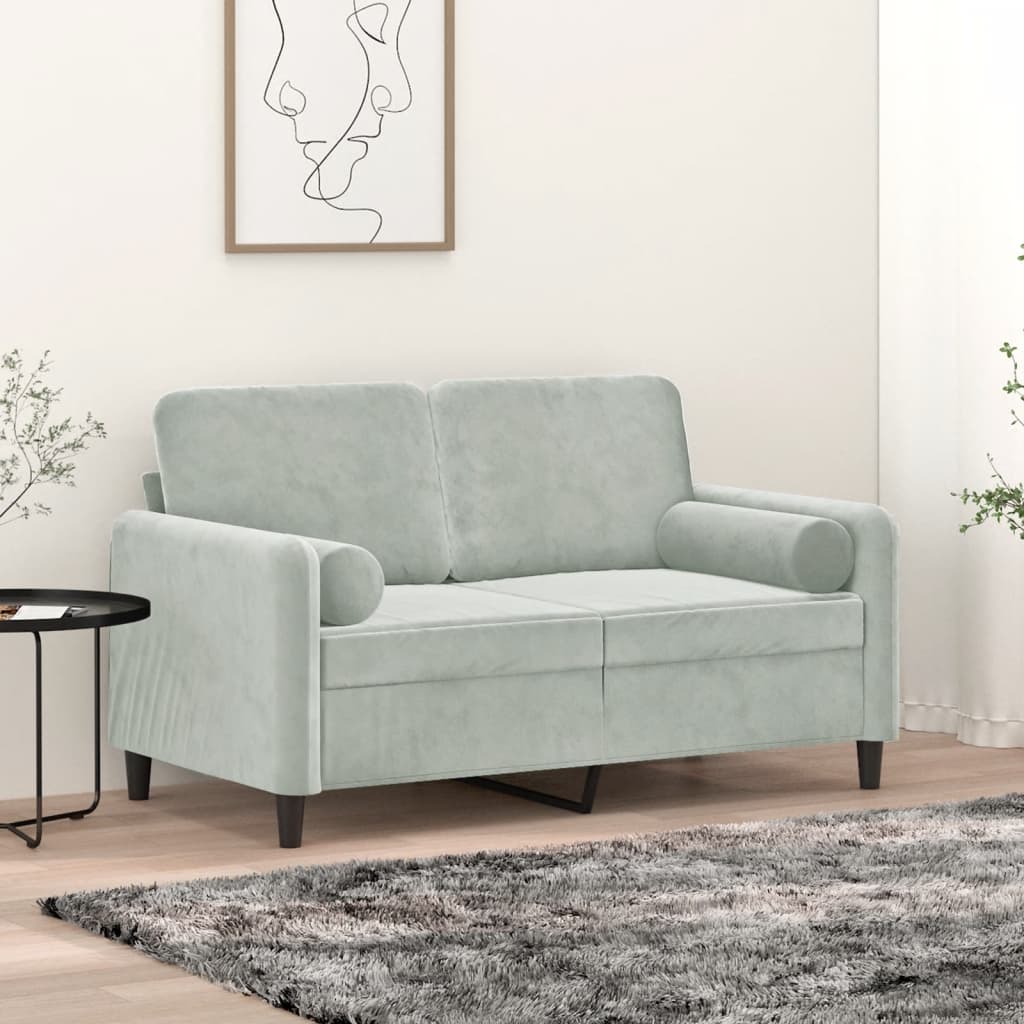 vidaXL 2-personers sofa med pyntepuder 120 cm velour lysegrå