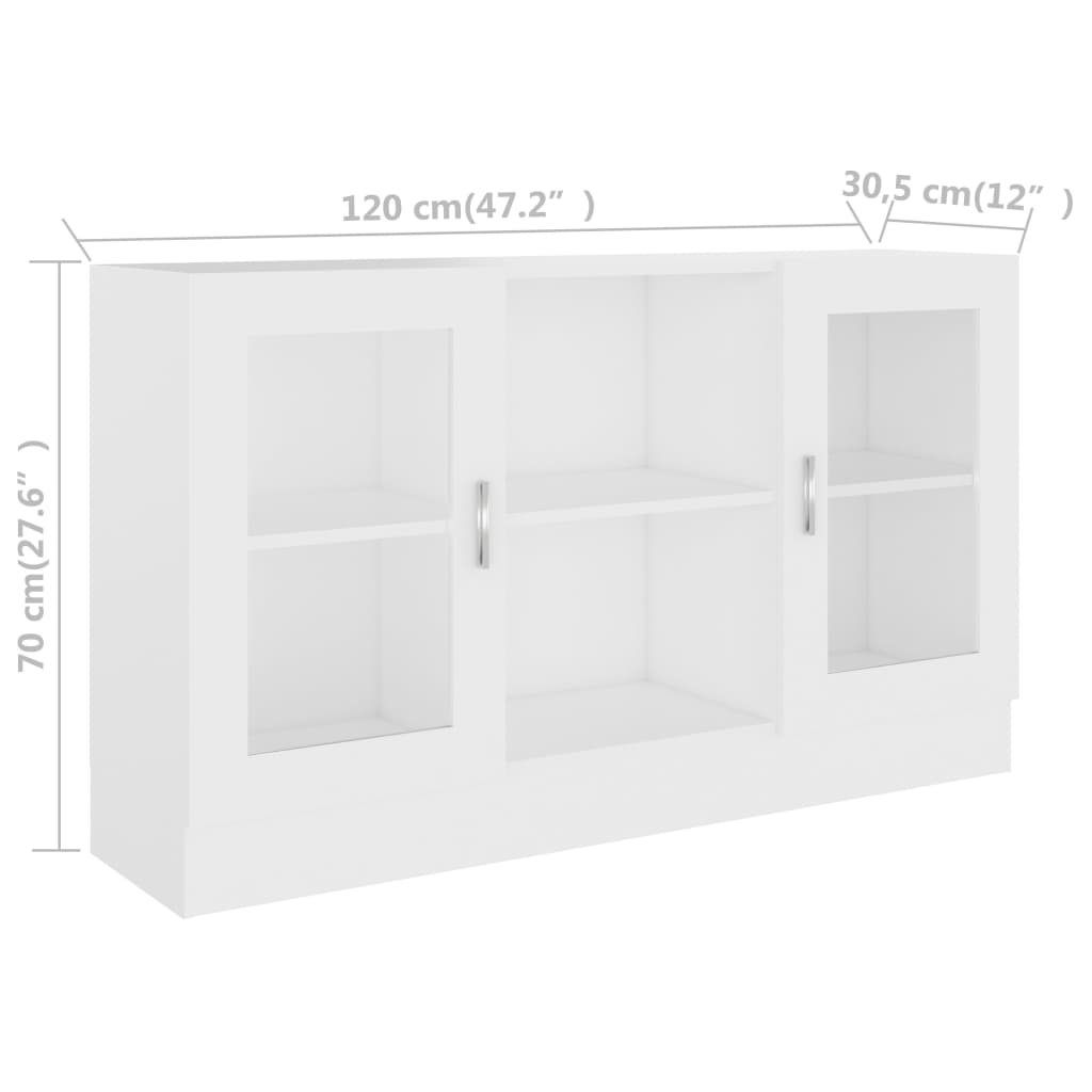 vidaXL vitrineskab 120x30,5x70 cm konstrueret træ hvid