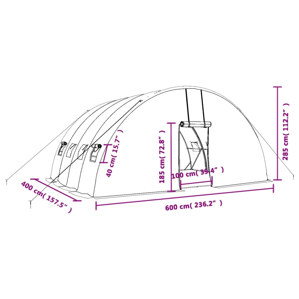 vidaXL drivhus med stålstel 24 m² 6x4x2,85 m grøn