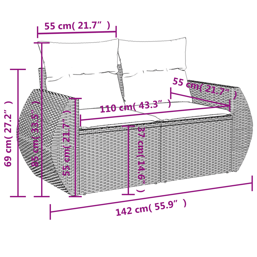 vidaXL sofasæt til haven 5 dele med hynder polyrattan sort