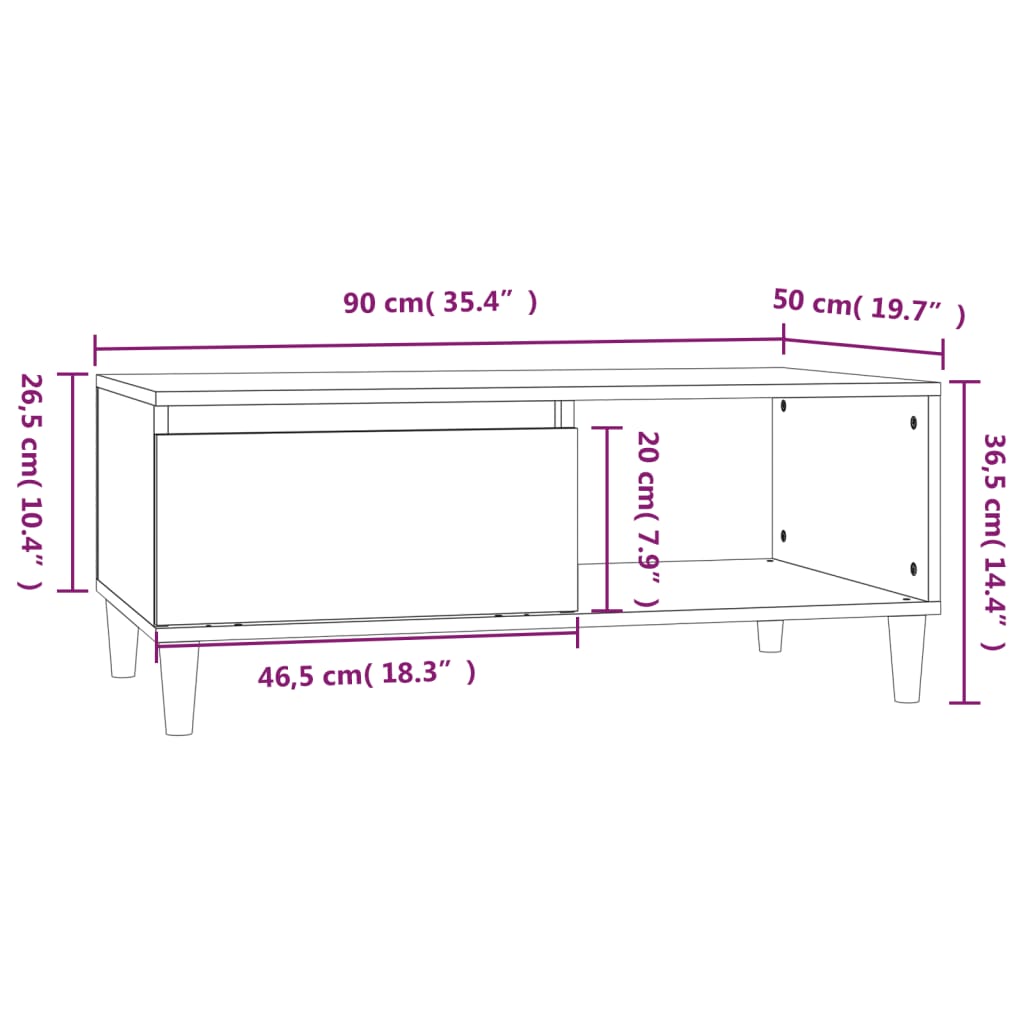 vidaXL sofabord 90x50x36,5 cm konstrueret træ grå sonoma-eg