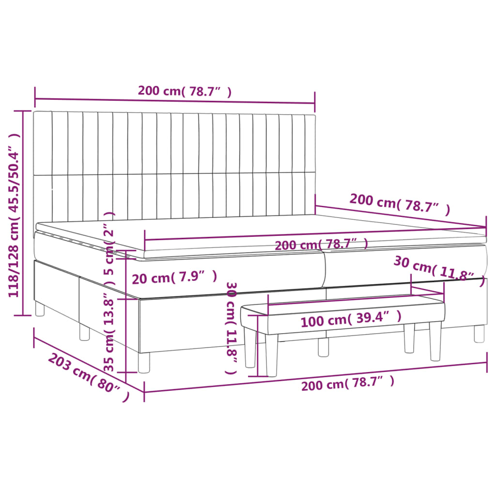 vidaXL kontinentalseng med madras 200x200 cm stof sort