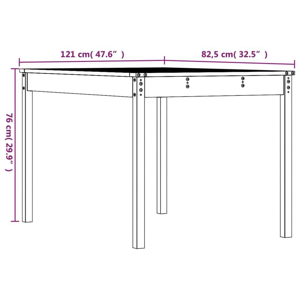 vidaXL havebord 121x82,5x76 cm massivt fyrretræ gyldenbrun