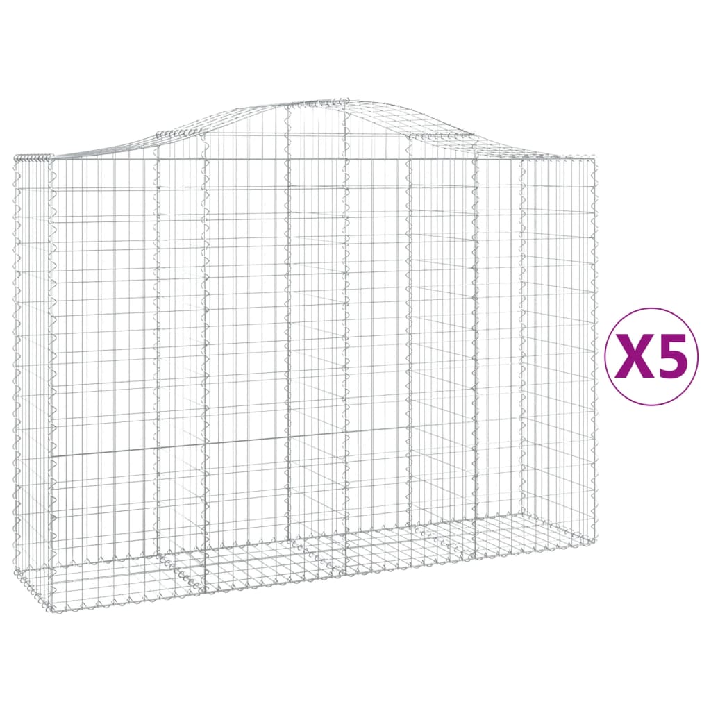 vidaXL buede gabionkurve 5 stk. 200x50x140/160 cm galvaniseret jern