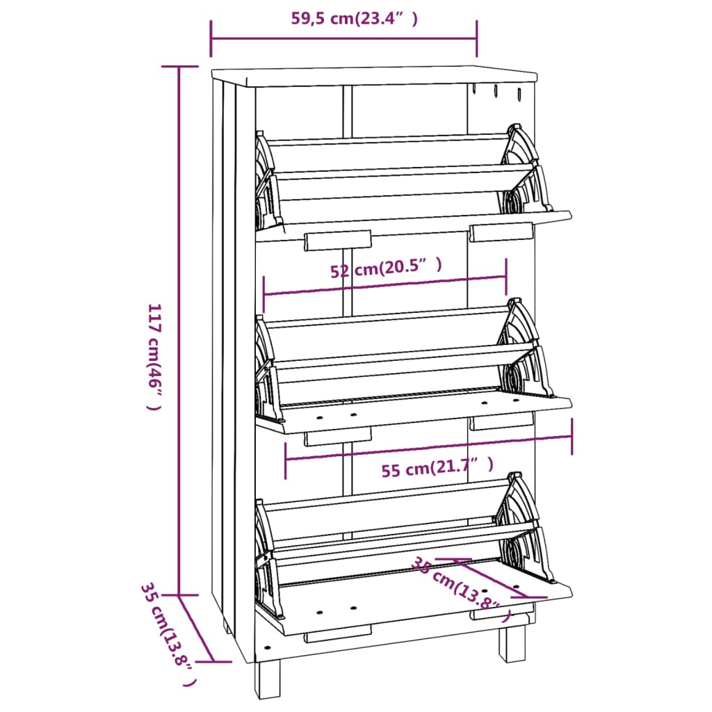 vidaXL skoskab HAMAR 59,5x35x117 cm massivt fyrretræ mørkegrå