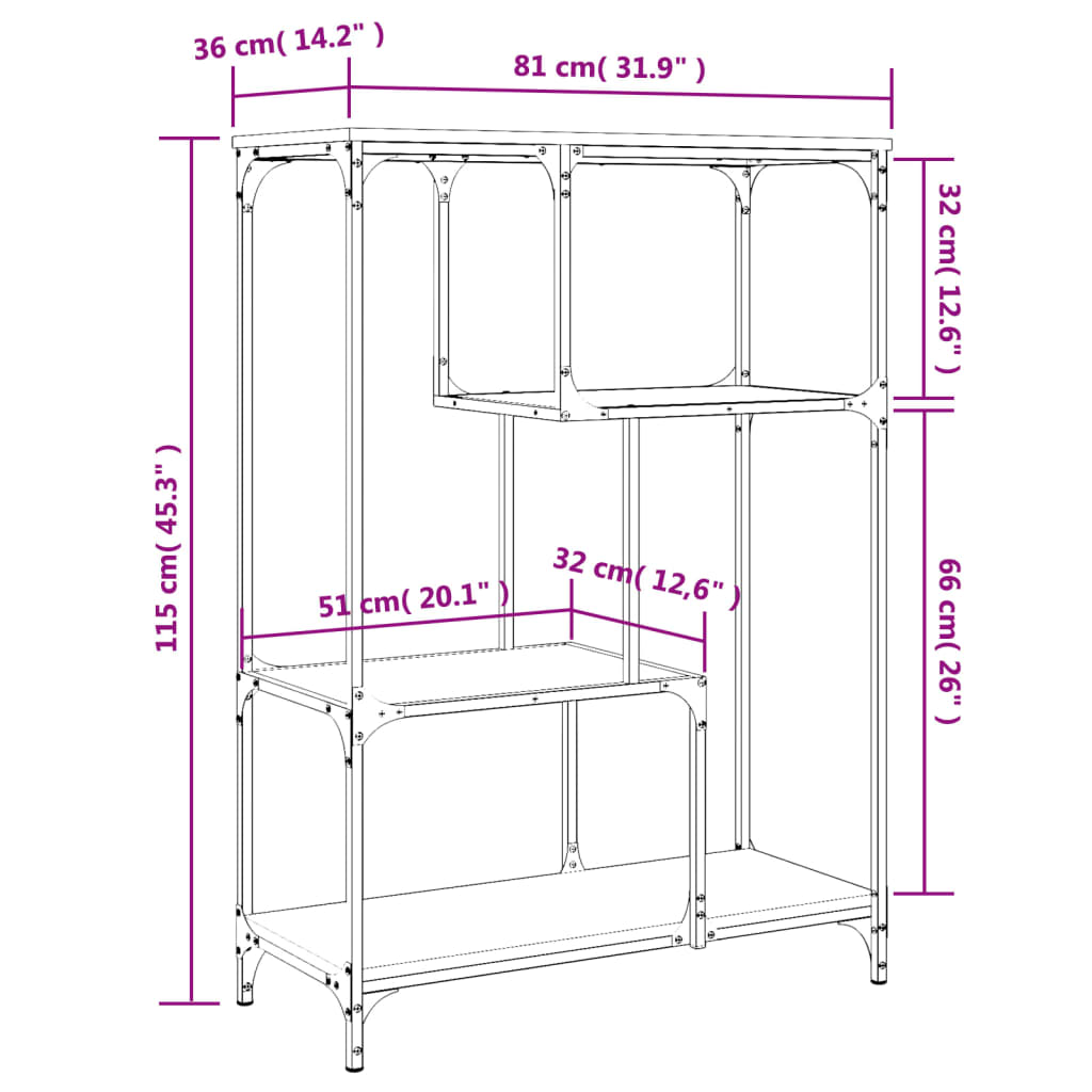 vidaXL bogreol 81x36x115 cm konstrueret træ og jern grå sonoma-eg