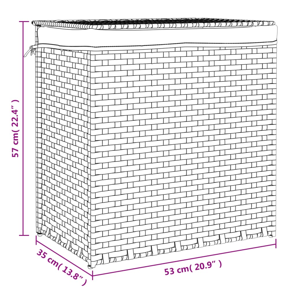 vidaXL vasketøjskurv med 2 sektioner 53x35x57 cm polyrattan mørkebrun