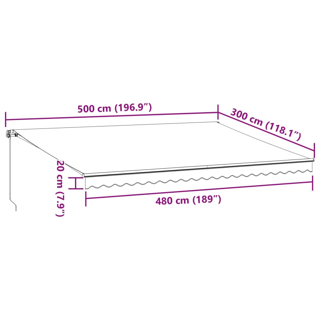 vidaXL markise m. LED 500x300 cm manuel betjening antracitgrå og hvid