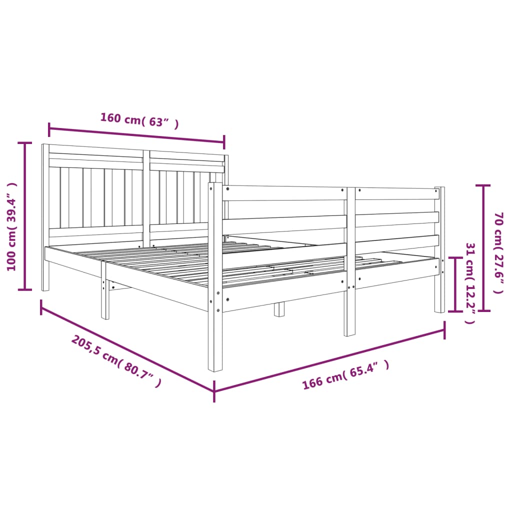 vidaXL sengeramme 160x200 cm massivt træ