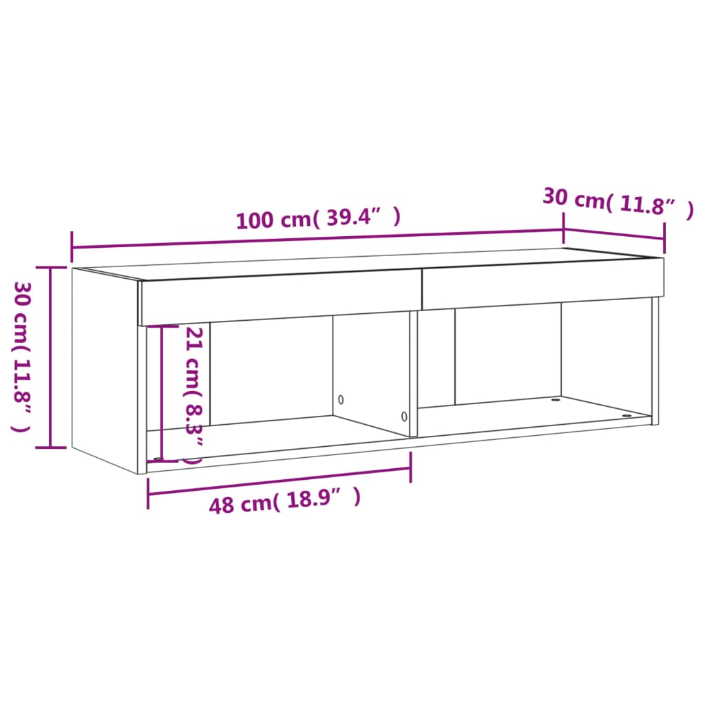 vidaXL tv-bord med LED-lys 100x30x30 cm brun egetræsfarve