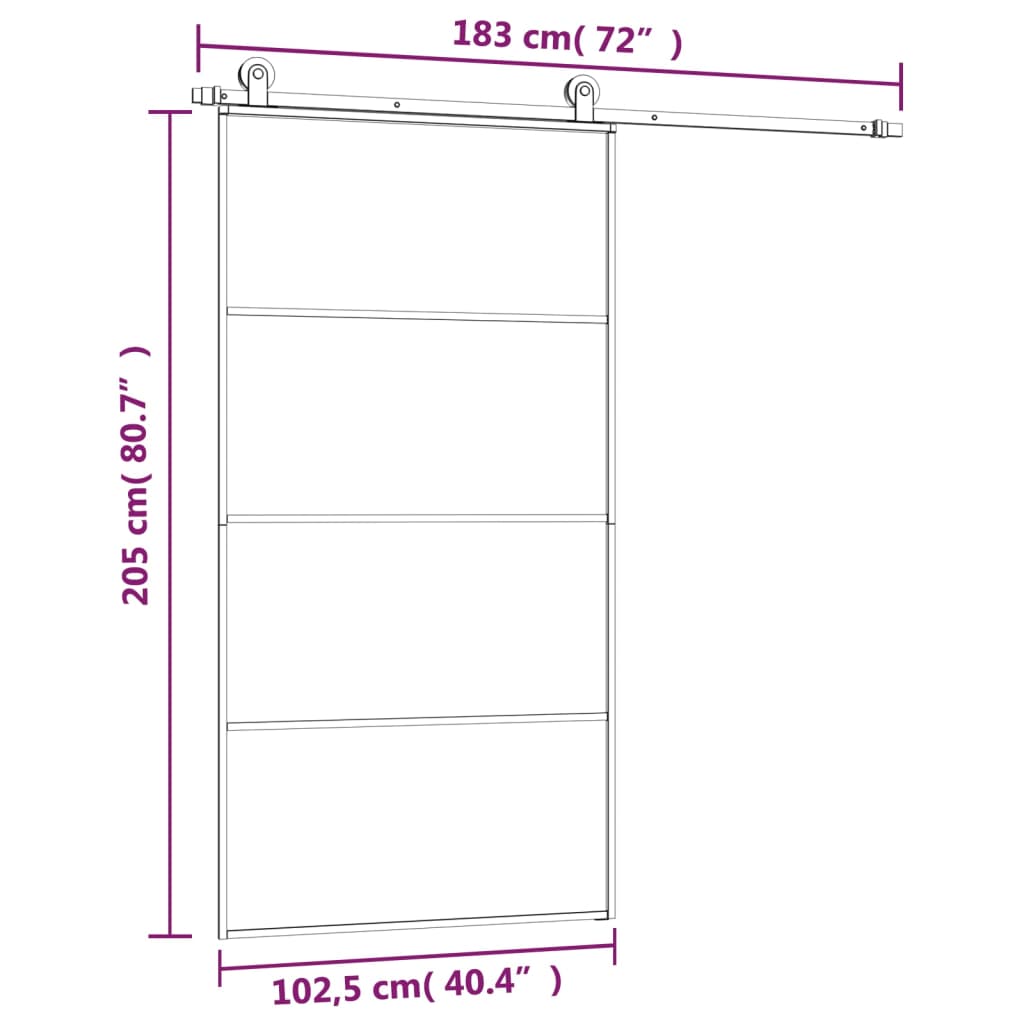 vidaXL skydedør med hardwaresæt 102,5x205 cm sikkerhedsglas aluminium