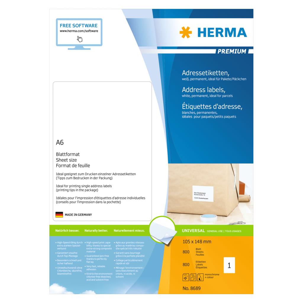 HERMA permanente adresseetiketter A6 105x148 mm 800 ark hvid