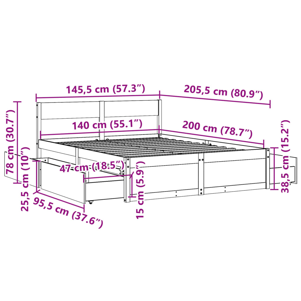 vidaXL sengeramme uden madras 140x200 cm massivt fyr gyldenbrun