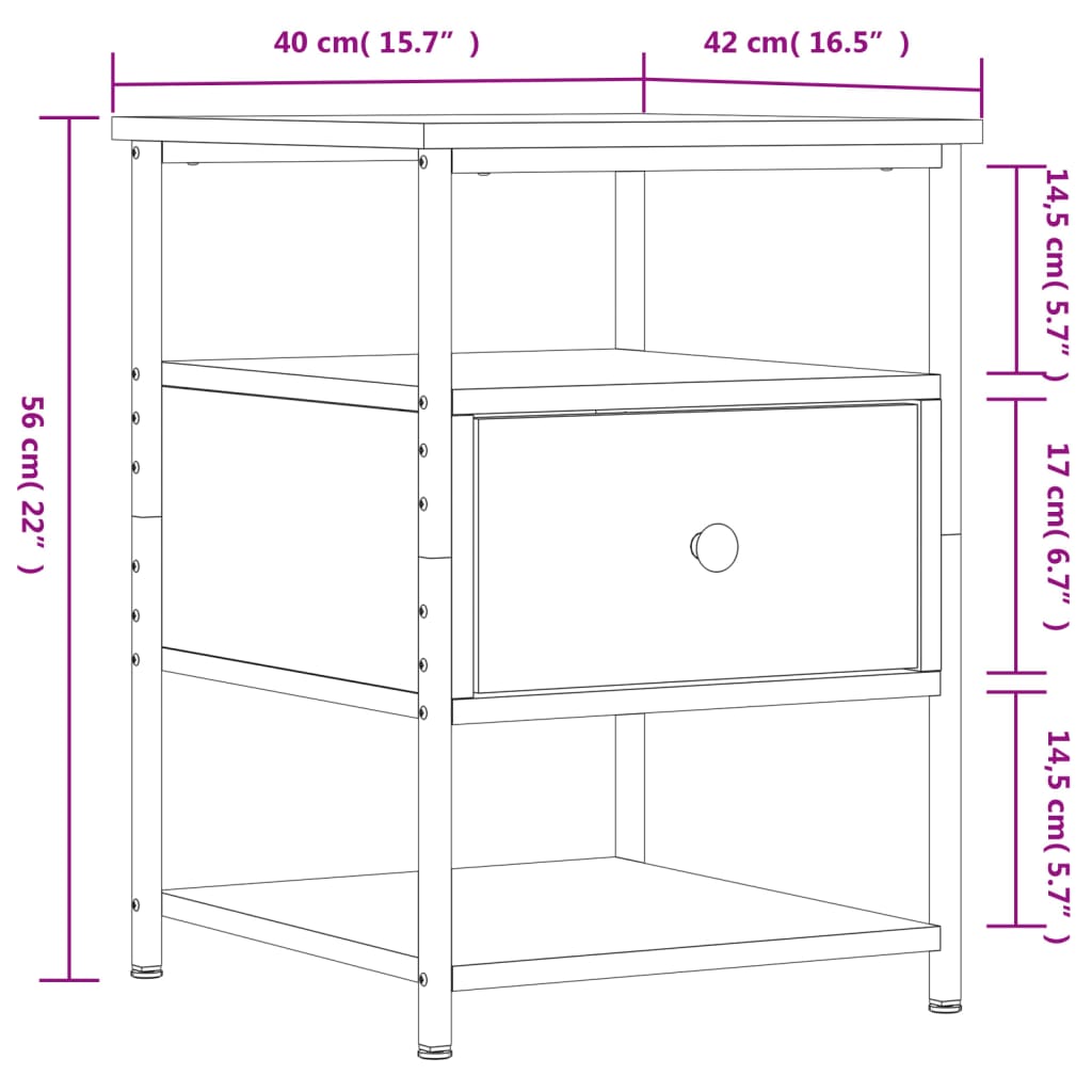 vidaXL sengeborde 2 stk. 40x42x56 cm konstrueret træ grå sonoma-eg