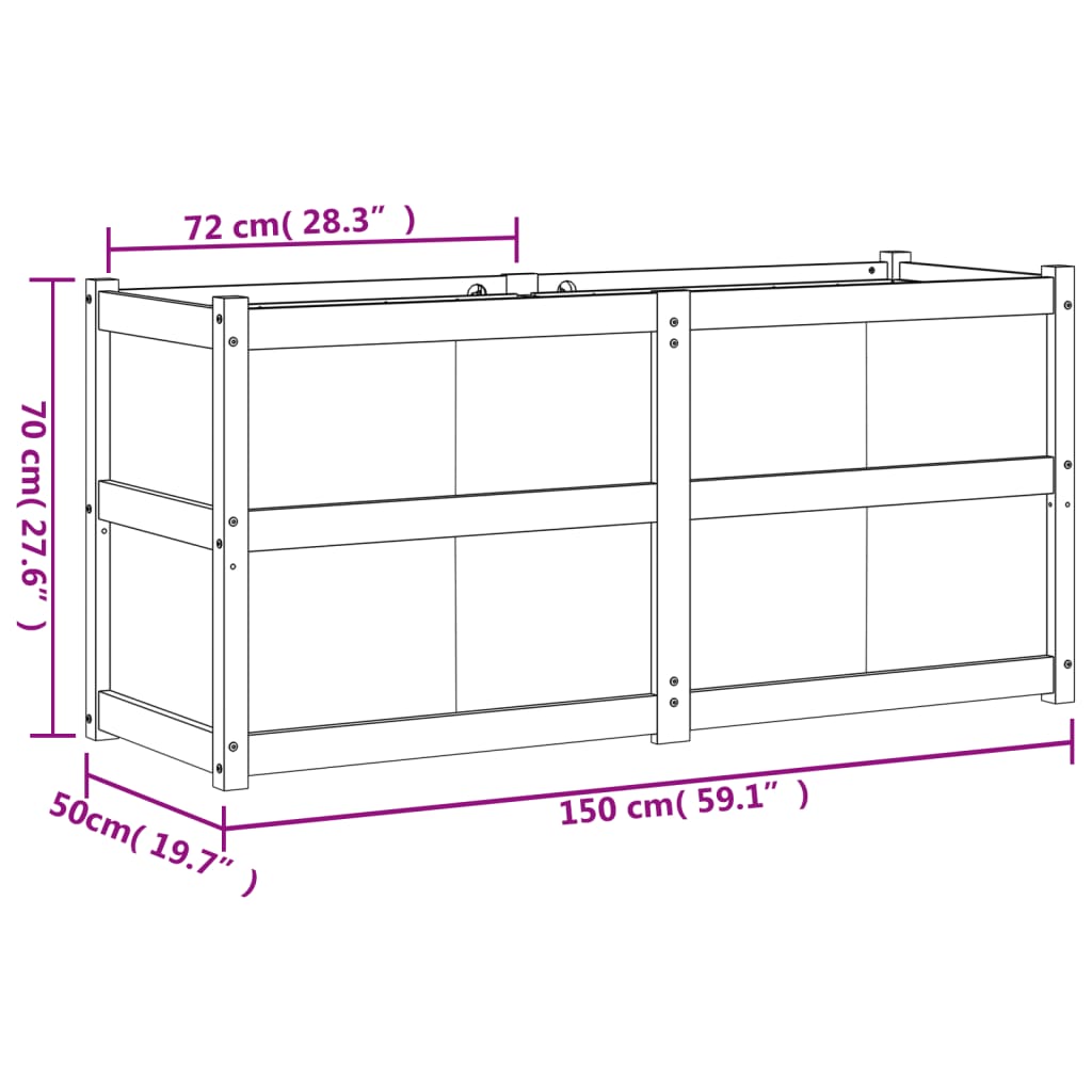 vidaXL plantekasse 150x50x70 cm massivt fyrretræ hvid