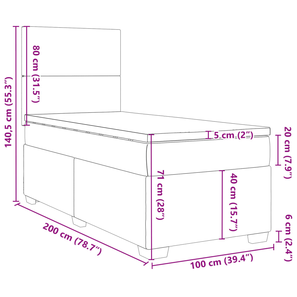 vidaXL kontinentalseng med madras 100x200 cm stof gråbrun