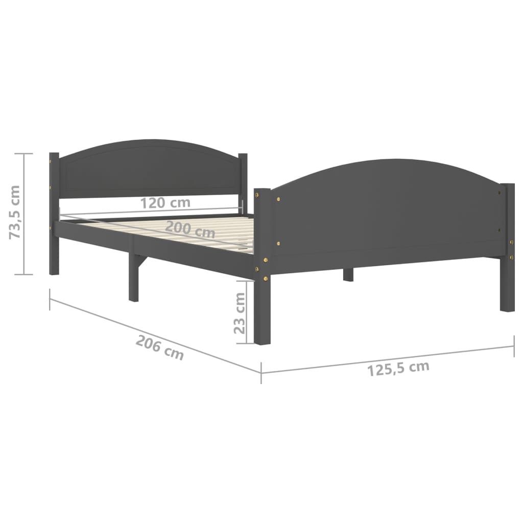 vidaXL sengestel 120x200 cm massivt fyrretræ mørkegrå