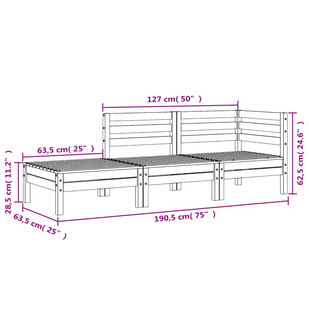 vidaXL 3-personers havesofa massivt douglasgran