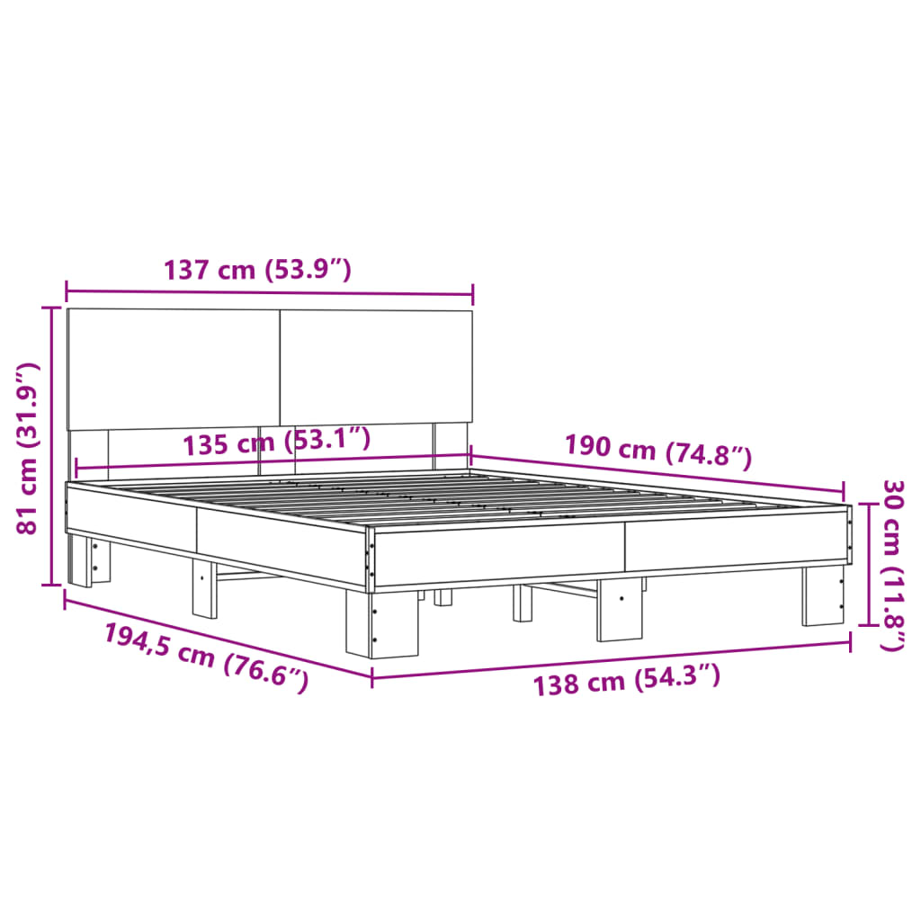 vidaXL sengestel 135x190 cm konstrueret træ og metal sonoma-eg