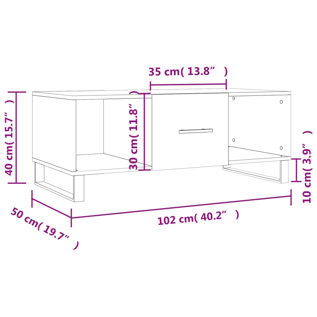 vidaXL sofabord 102x50x40 cm konstrueret træ hvid højglans