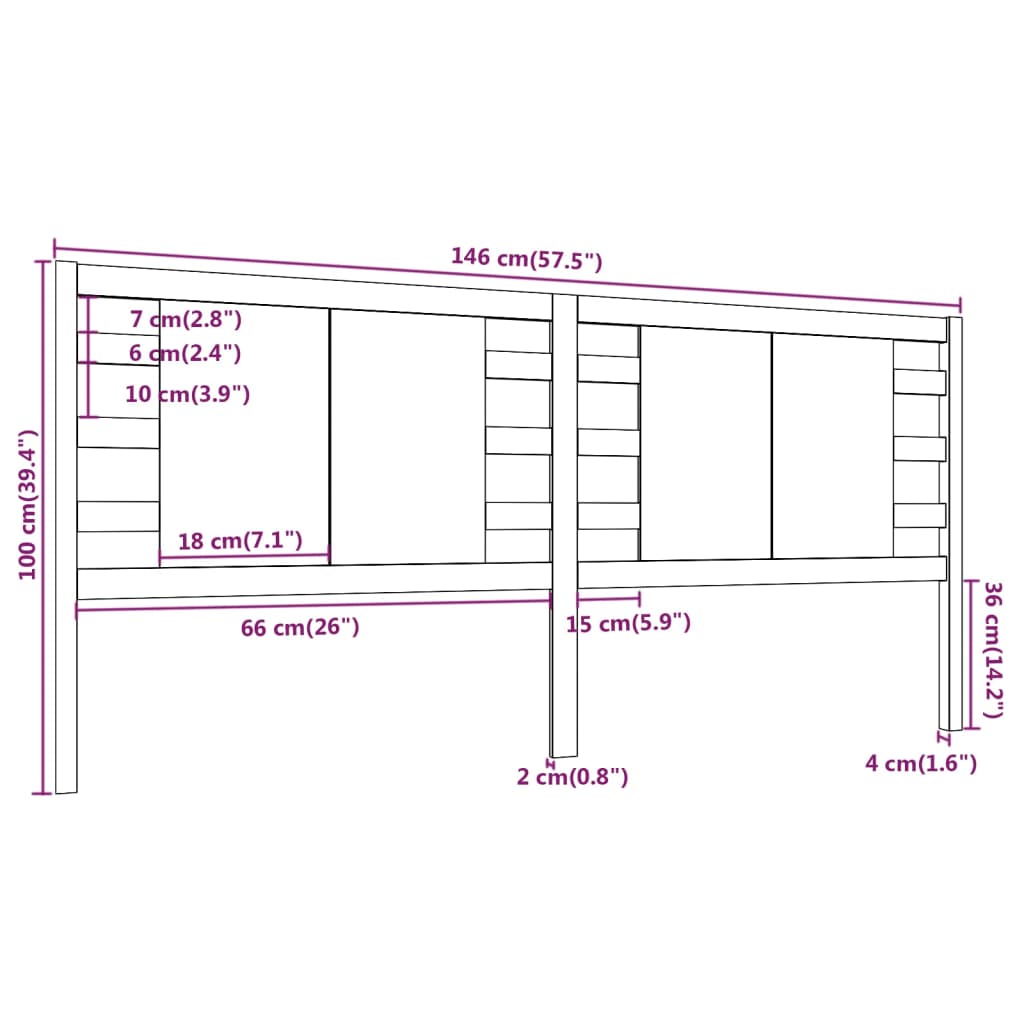 vidaXL sengegærde 146x4x100 cm massivt fyrretræ grå