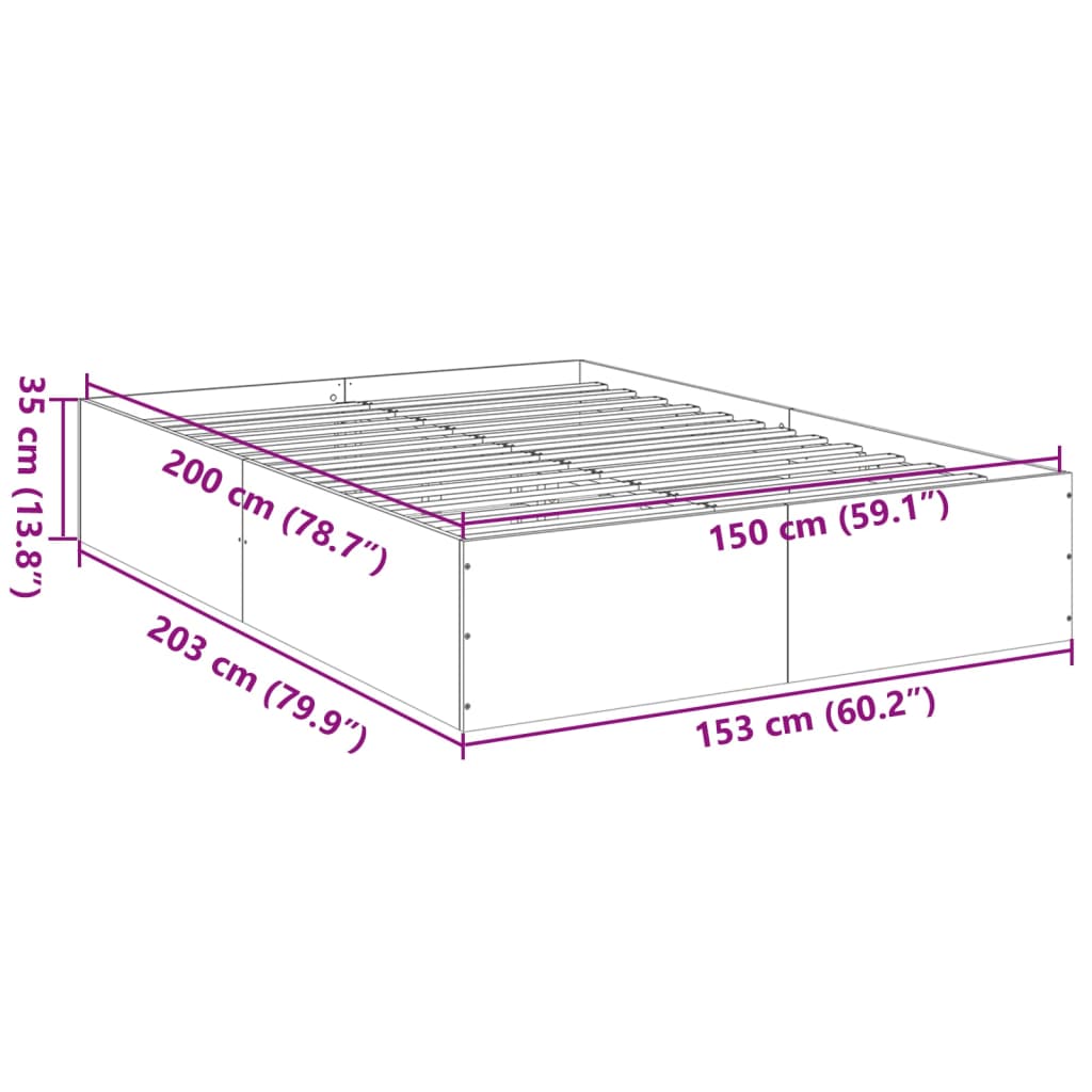 vidaXL sengestel 150x200 cm konstrueret træ brun eg