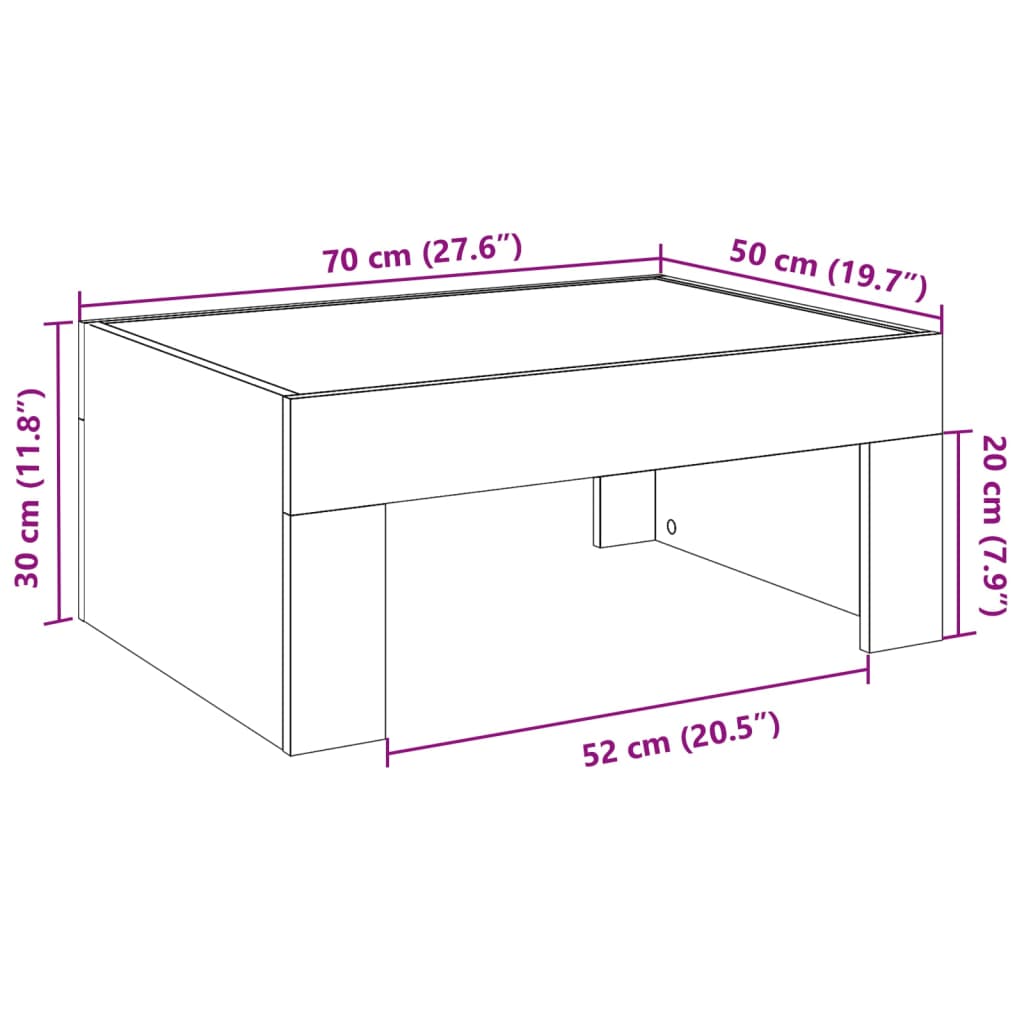 vidaXL sofabord med Infinity LED-lys 70x50x30 cm sonoma-eg