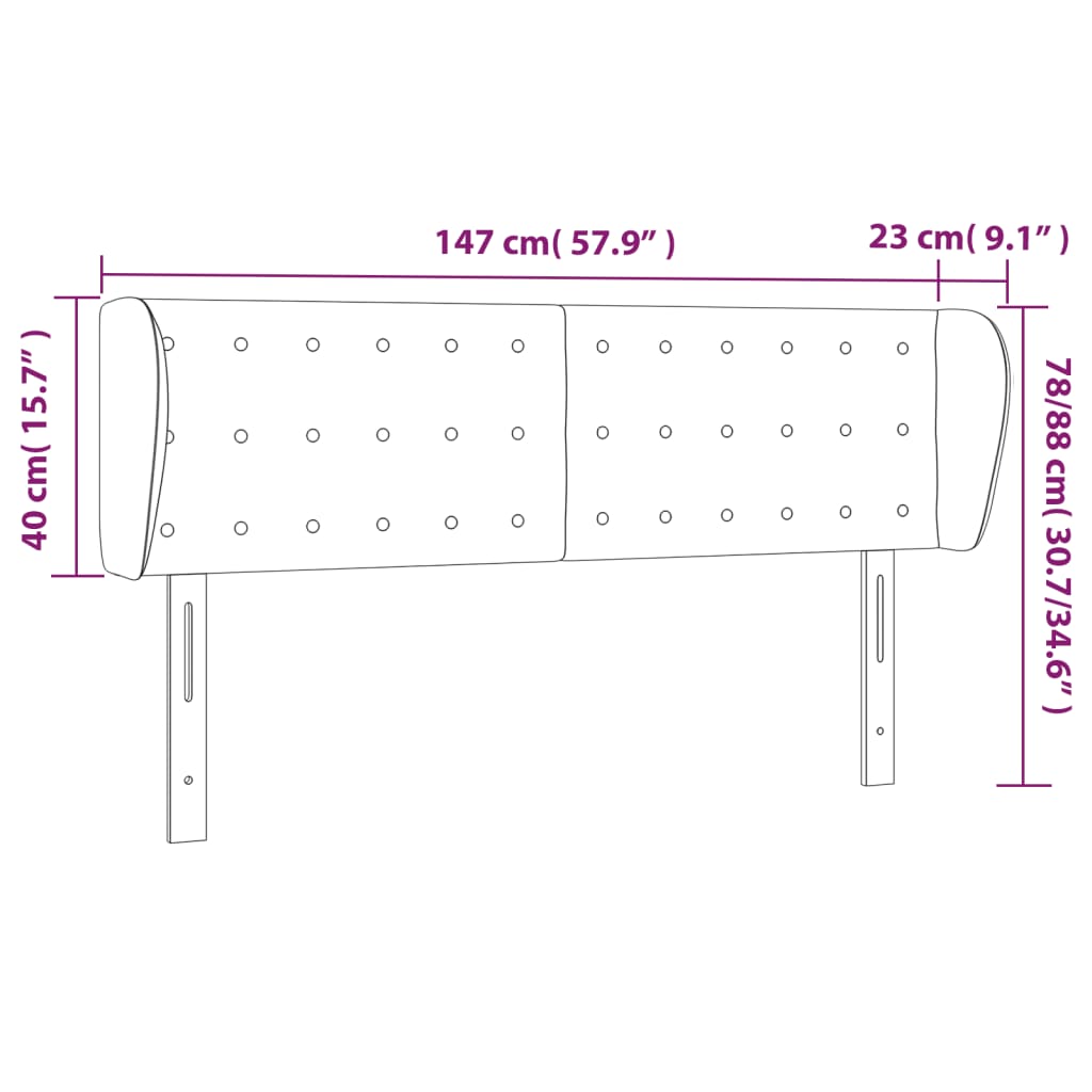 vidaXL sengegavl med kanter 147x23x78/88 cm kunstlæder cremefarvet