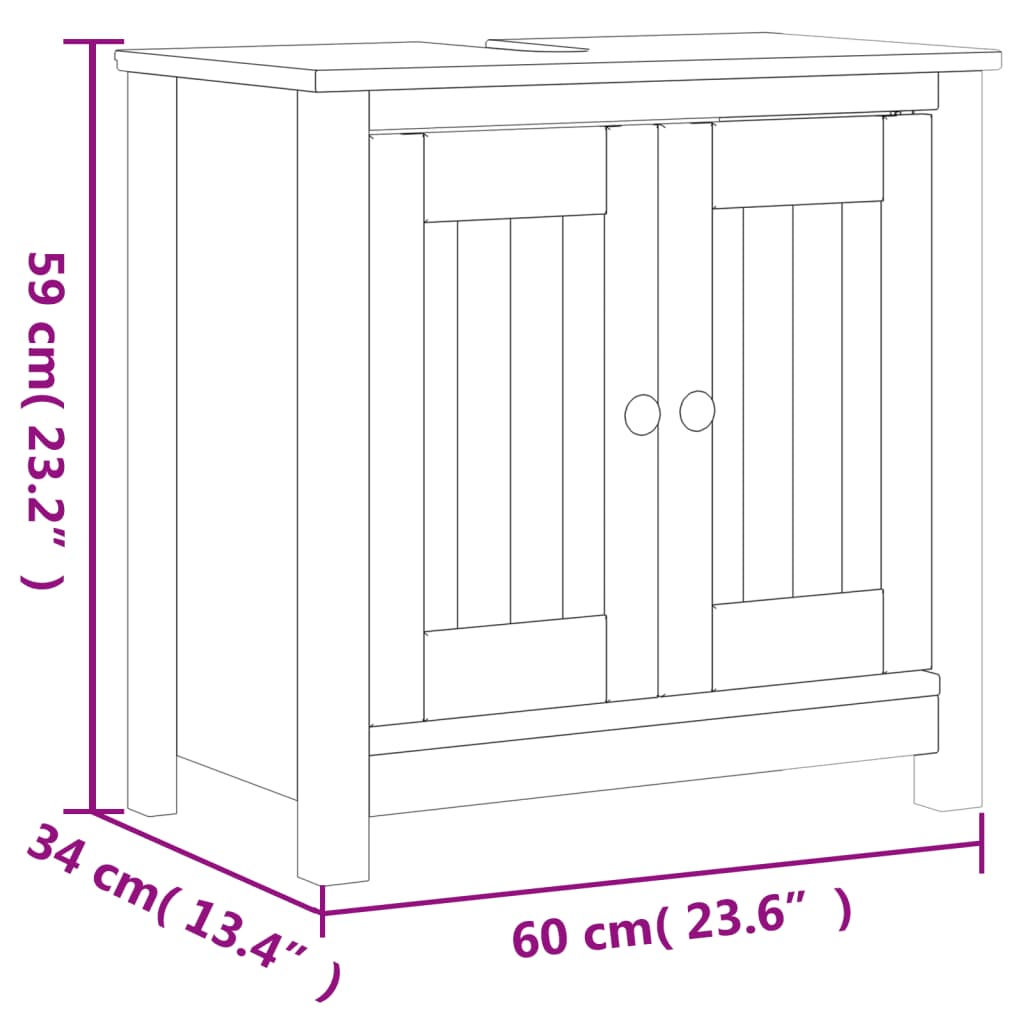 vidaXL underskab BERG 60x34x59 cm massivt fyrretræ sort