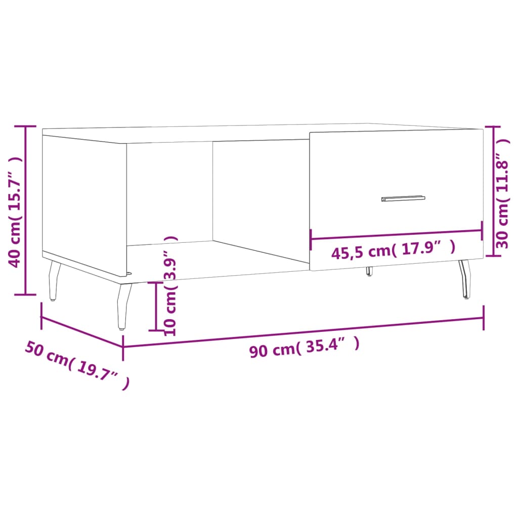 vidaXL sofabord 90x50x40 cm konstrueret træ hvid