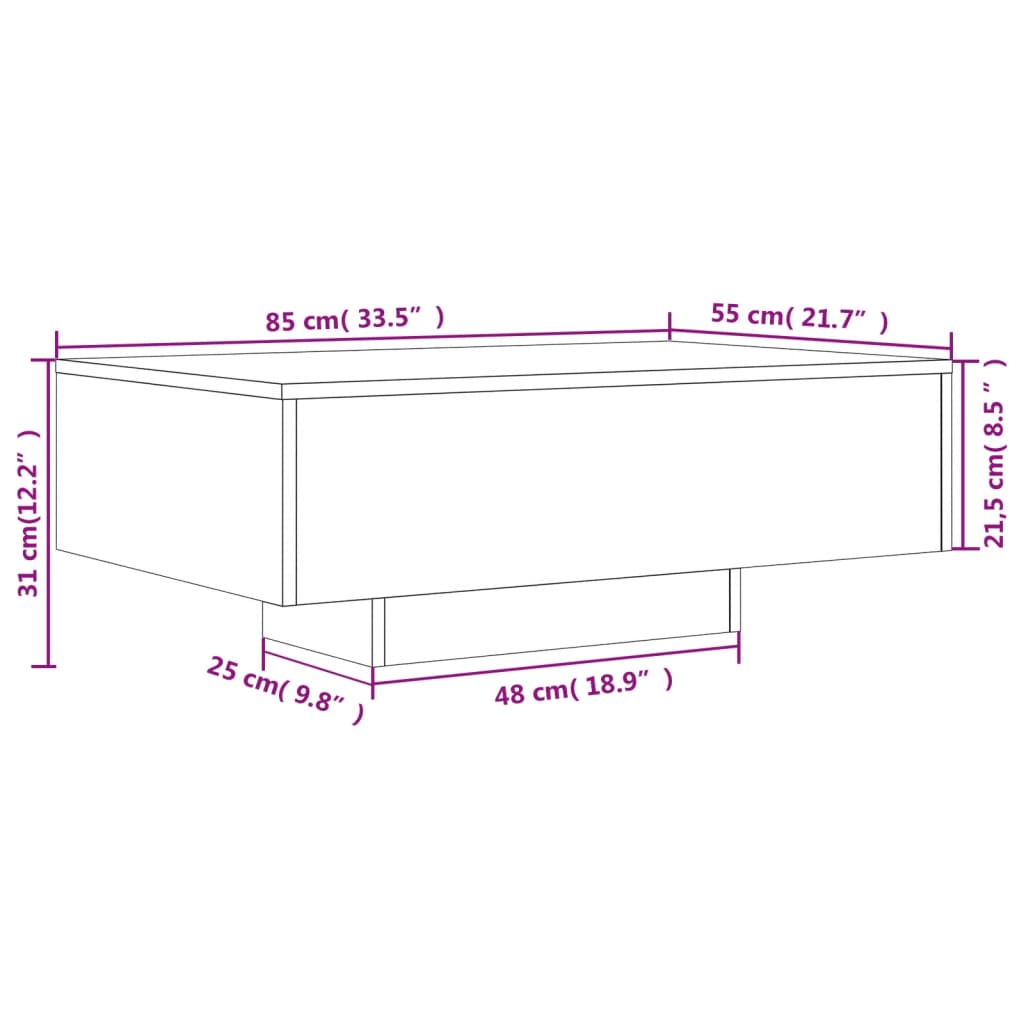 vidaXL sofabord med LED-lys 85x55x31 cm hvid