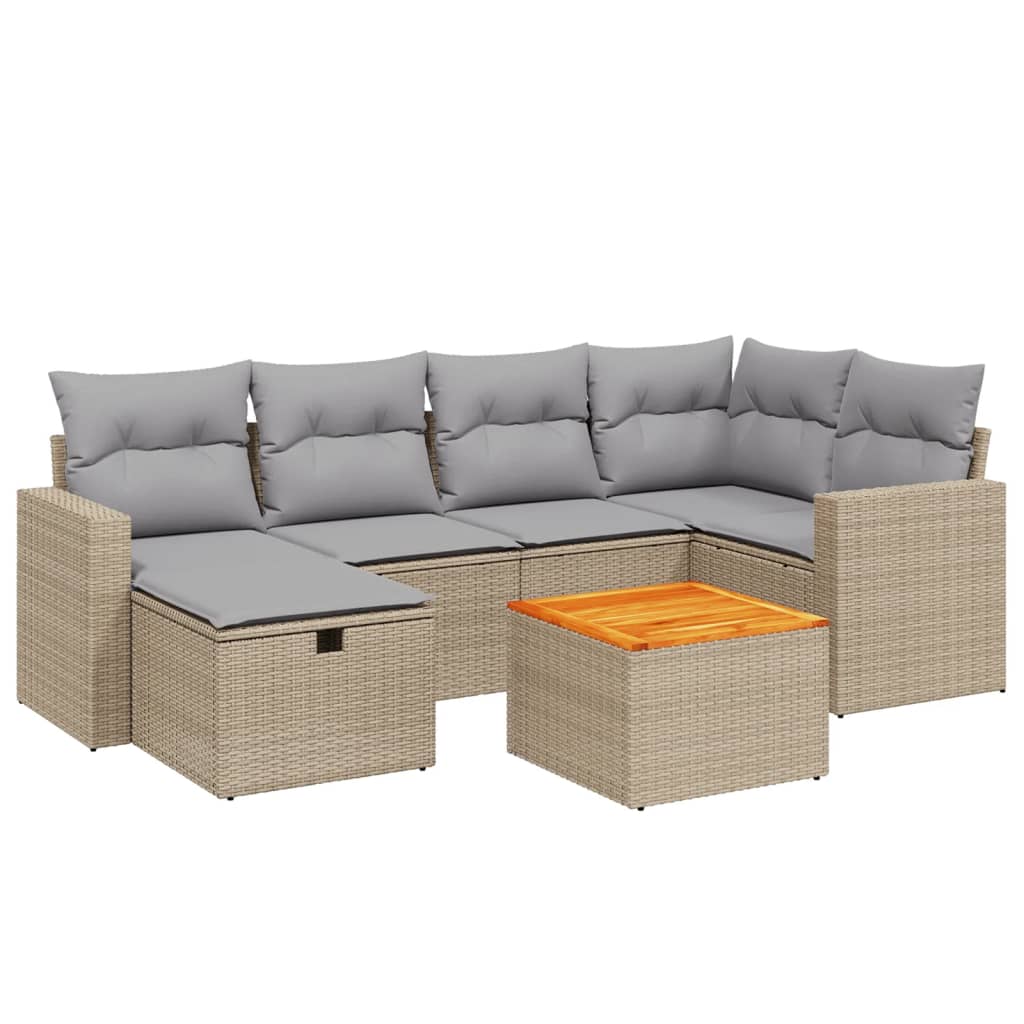 vidaXL havesofasæt 7 dele med hynder polyrattan beige