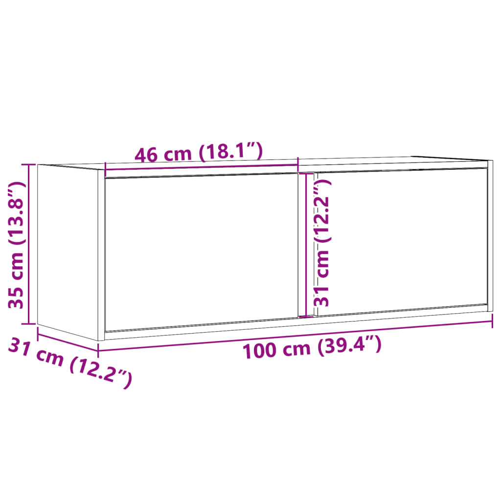 vidaXL væghængt tv-bord med LED-lys 100x31x35 cm grå sonoma-eg