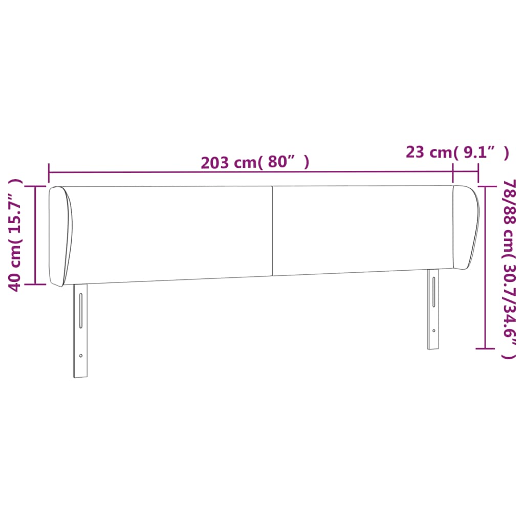 vidaXL sengegavl med kanter 203x23x78/88 cm kunstlæder grå