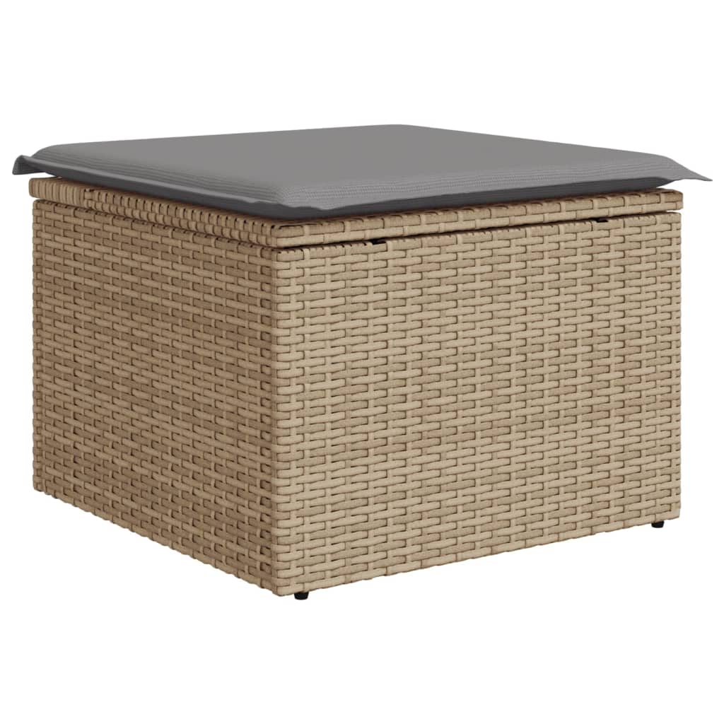 vidaXL haveskammel med hynde 55x55x37 cm polyrattan beige