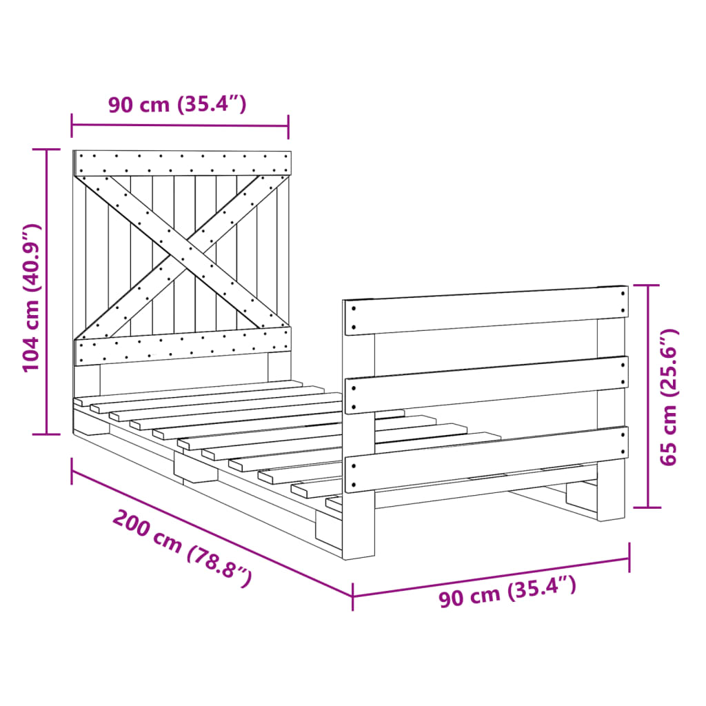 vidaXL sengeramme med sengegavl 90x200 cm massivt fyrretræ