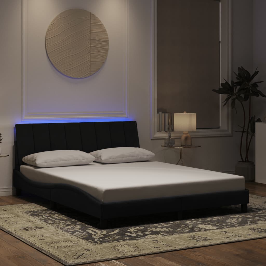 vidaXL sengeramme med LED-lys 160x200 cm velour sort