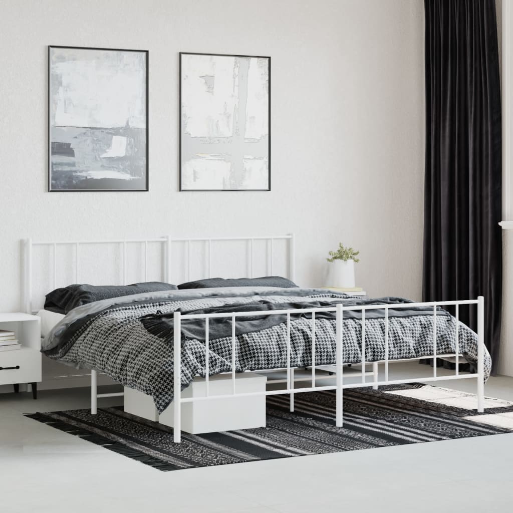 vidaXL sengeramme med sengegavl og fodgærde 193x203 cm metal hvid