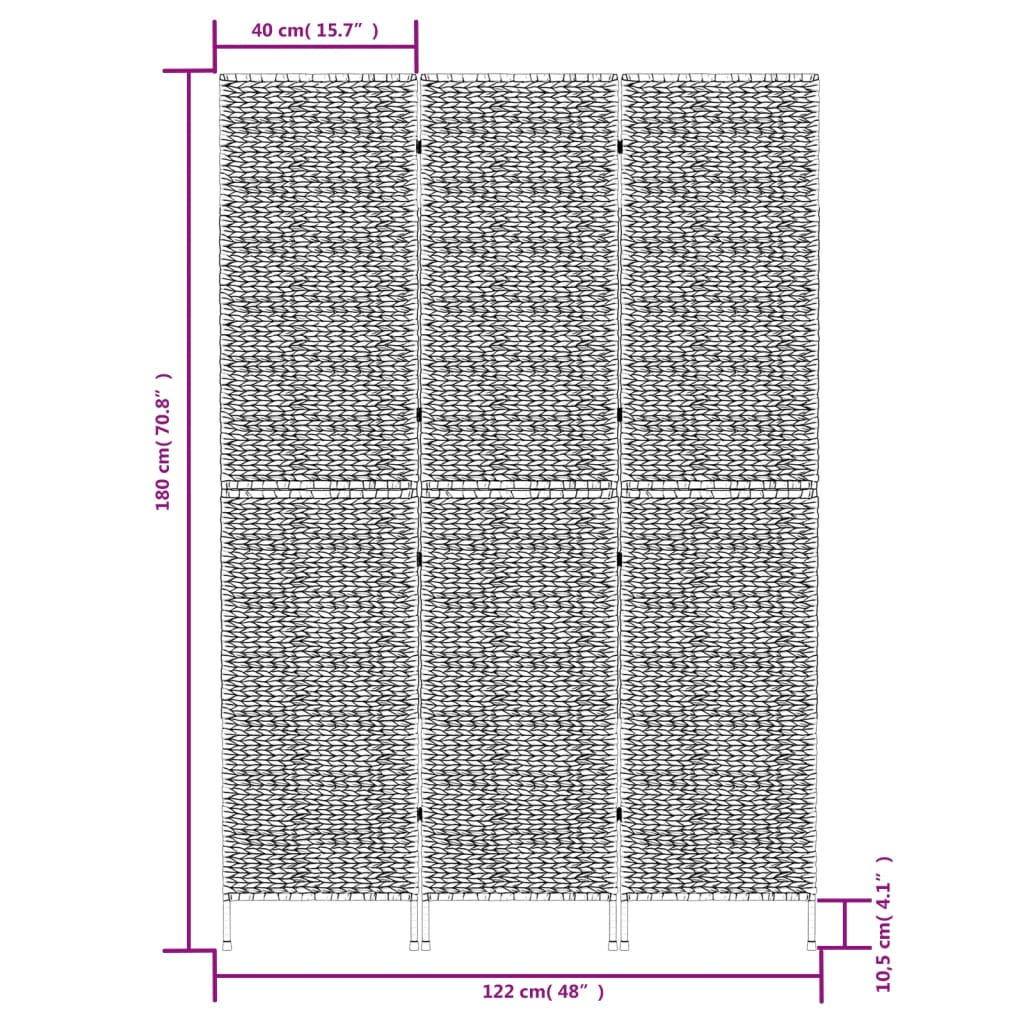 vidaXL rumdeler med 3 paneler 122x180 cm vandhyacint