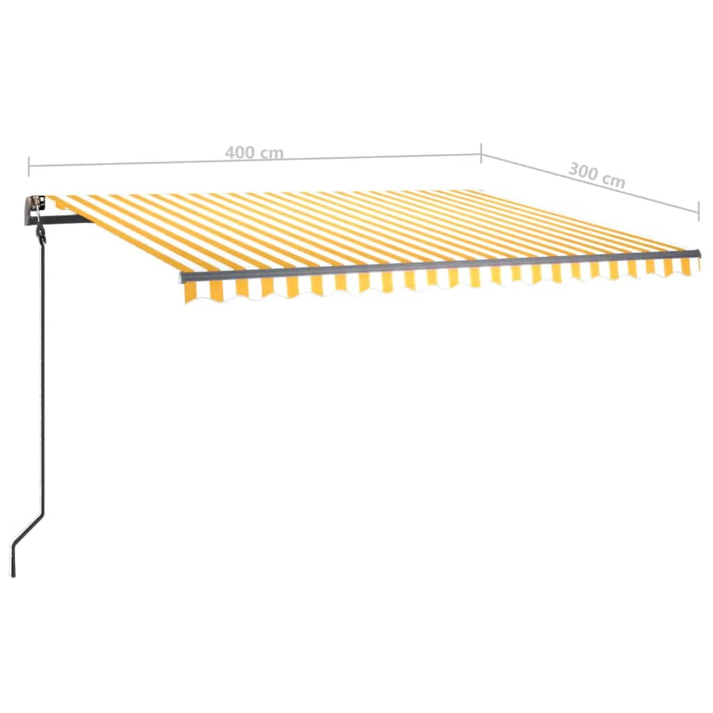 vidaXL markise m. LED-lys + vindsensor 4x3 m automatisk gul og hvid