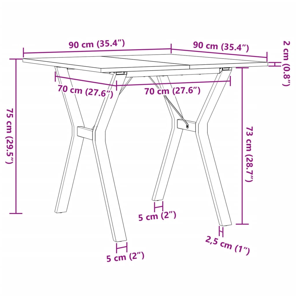 vidaXL spisebord 90x90x75 cm Y-stel massivt fyrretræ og støbejern