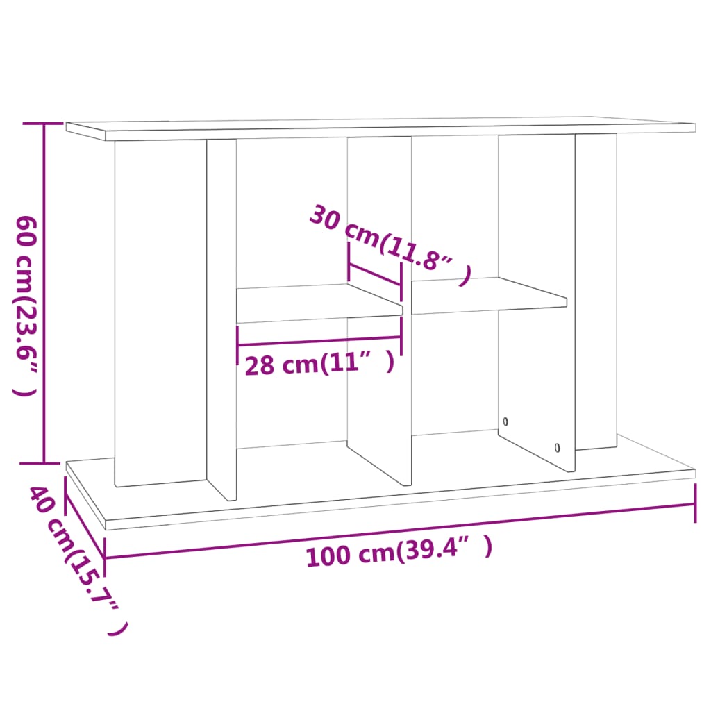 vidaXL akvariebord 100x40x60 cm konstrueret træ sort