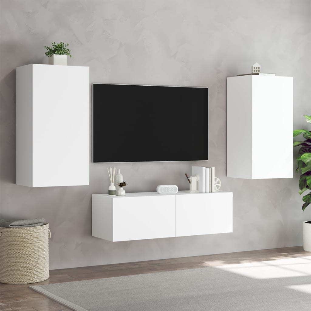 vidaXL væghængt tv-møbel 3 dele med LED-lys hvid