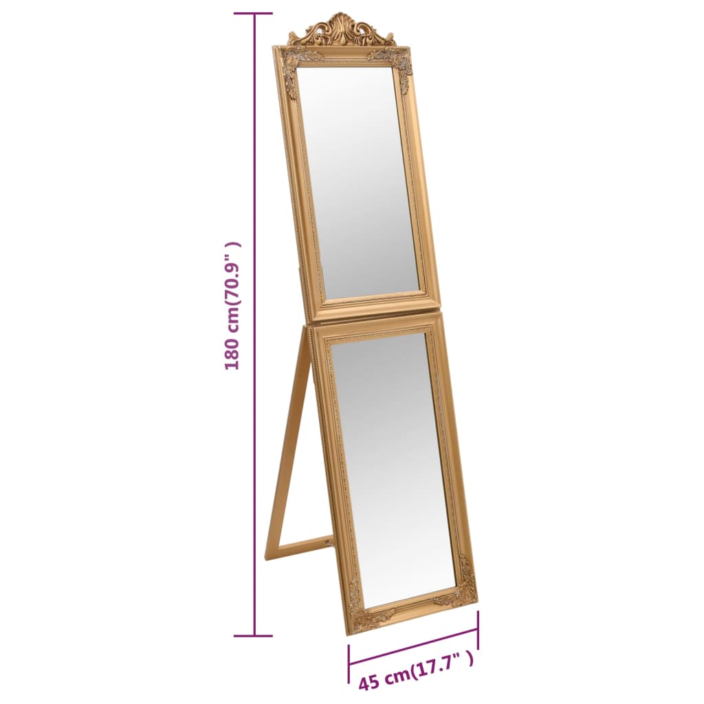 vidaXL fritstående spejl 45x180 cm guldfarvet