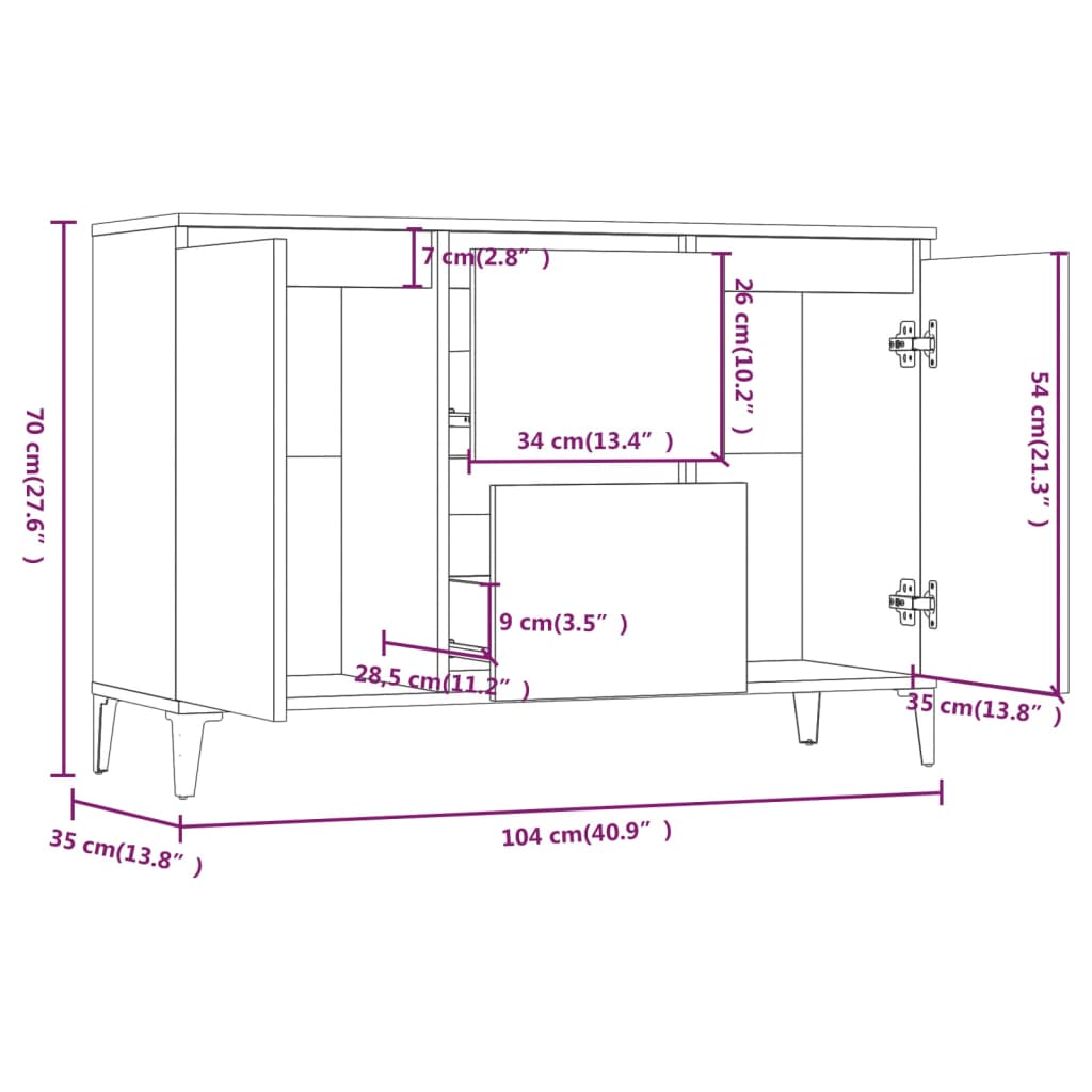 vidaXL skænk 104x35x70 cm konstrueret træ grå sonoma-eg