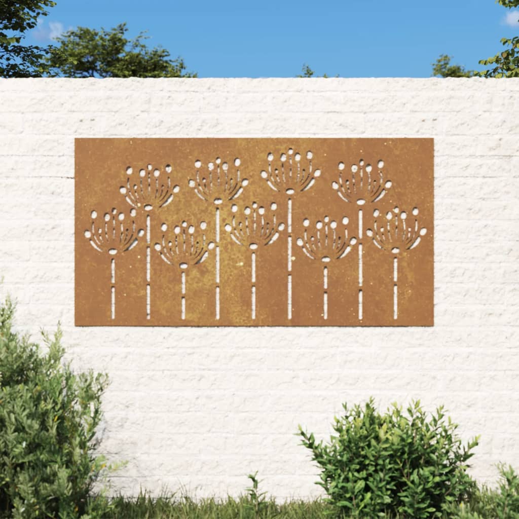 vidaXL udendørs vægdekoration 105x55 cm blomsterdesign cortenstål