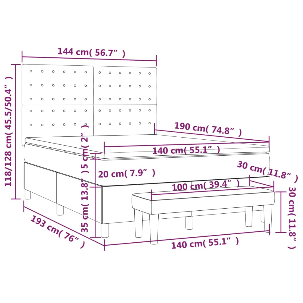 vidaXL kontinentalseng 140x190 cm kunstlæder cappuccinofarvet