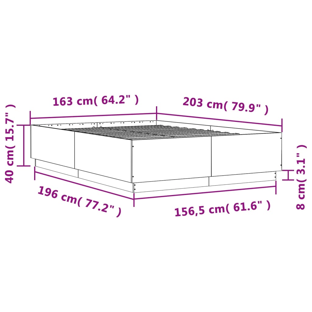 vidaXL sengeramme med LED-lys 160x200 cm konstrueret træ sonoma-eg